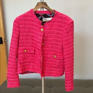 Zara Vibrant Pink Tweed Blazer